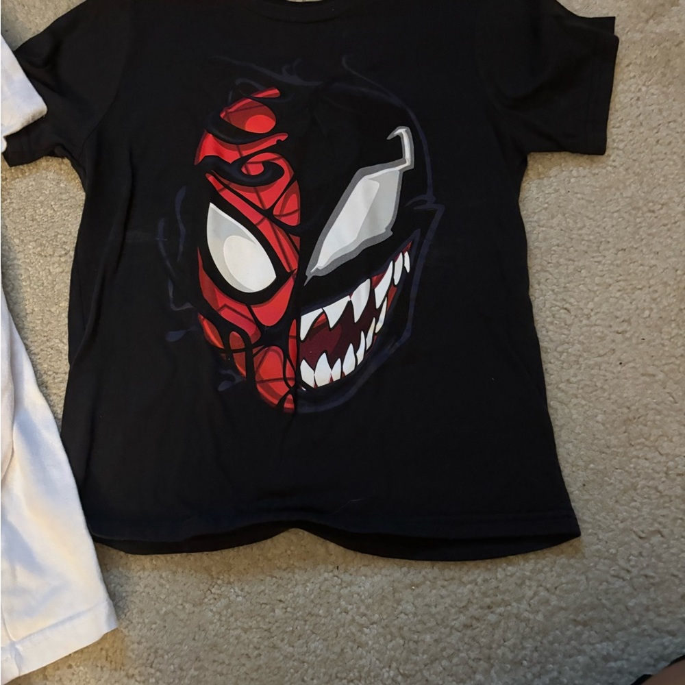Black Graphic T-Shirt with Red and White Design